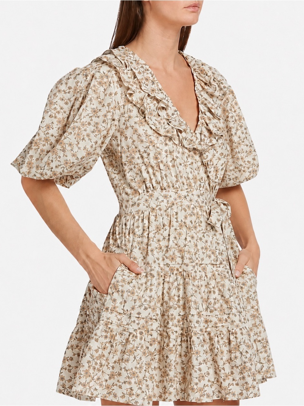 En Saison Gianna Floral Puff Sleeve Mini Dress Size Large